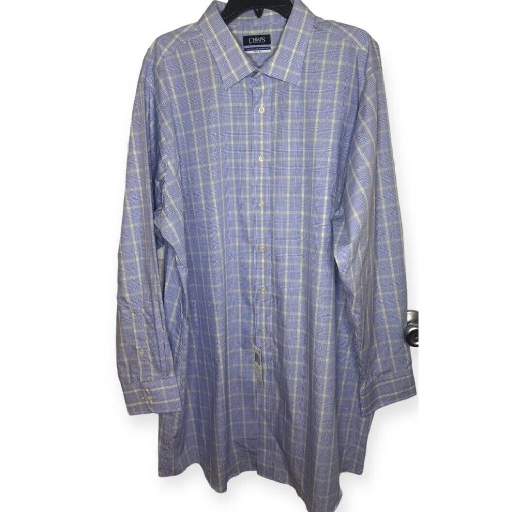 Mens Chaps 3XL Tall Button Down Long Sleeves Shirt Size 19 With 35/36 L Blue